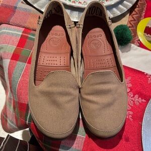 CROCS Brown Canvas Slip-Ons